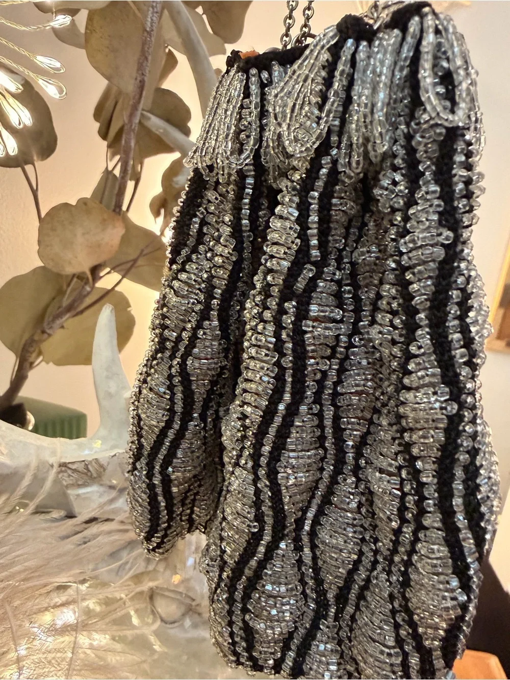 Antique 1920s Art Deco Beaded Swag Purse Flapper Reticule Bag
